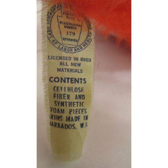 RARE 1950 Fair Carnival Prize Vintage Orange Bull Plush Toy Green Hair Bow cow - Picture 3 of 7